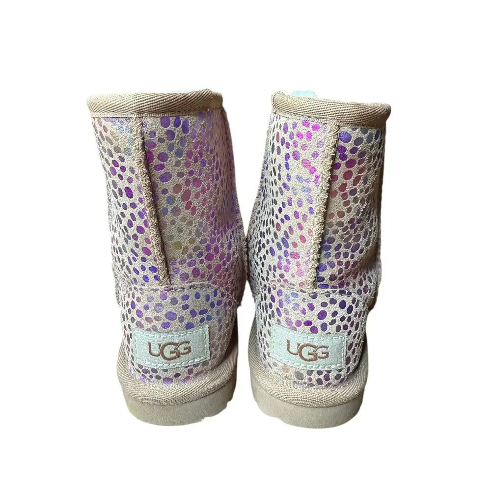 UGG Classic II Spots Boots Girls Size 10 Chestnut Suede Metallic Rainbow